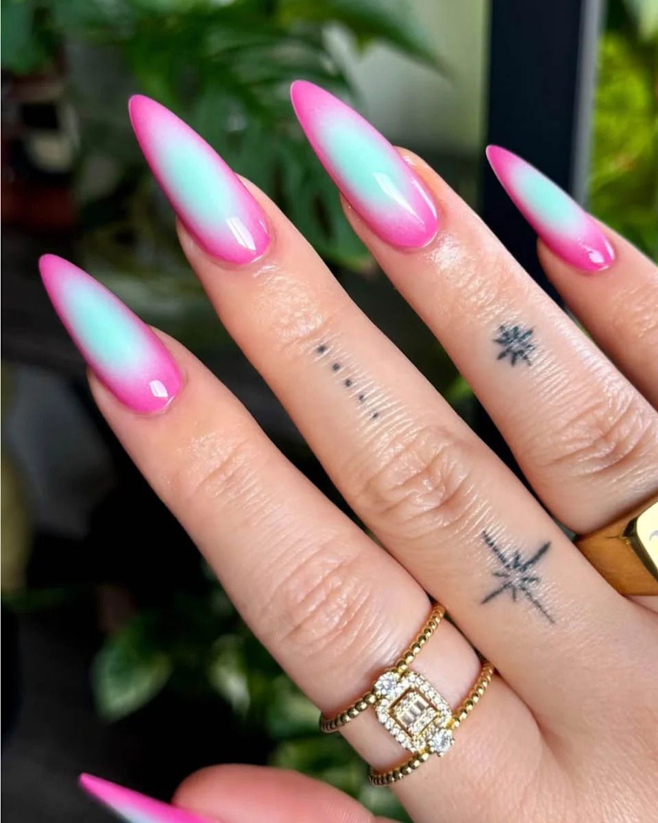 Hot Pink Turquoise Long Stiletto Ombre Hot Pink Turquoise Long Stiletto Ombre — Neon Ombre Nails 2027