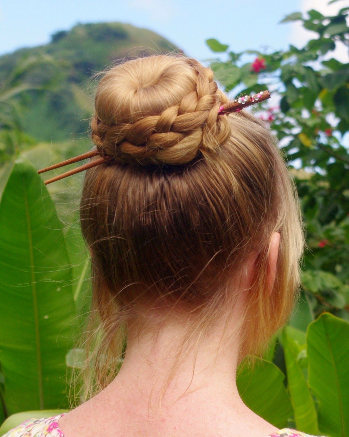 Blonde Braided Bun With Hair Sticks Blonde Braided Bun With Hair Sticks — Sock Bun 2027