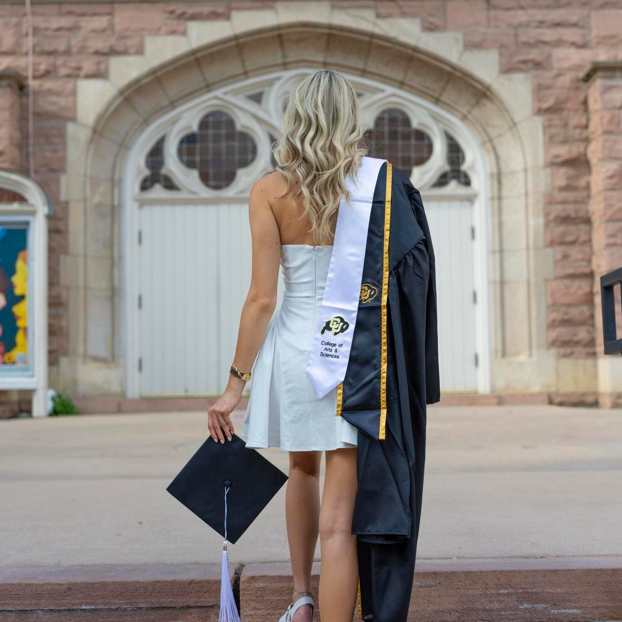 Chic Strapless Dress Under Graduation Regalia Chic Strapless Dress Under Graduation Regalia — Graduation Ceremony Outfits 2027