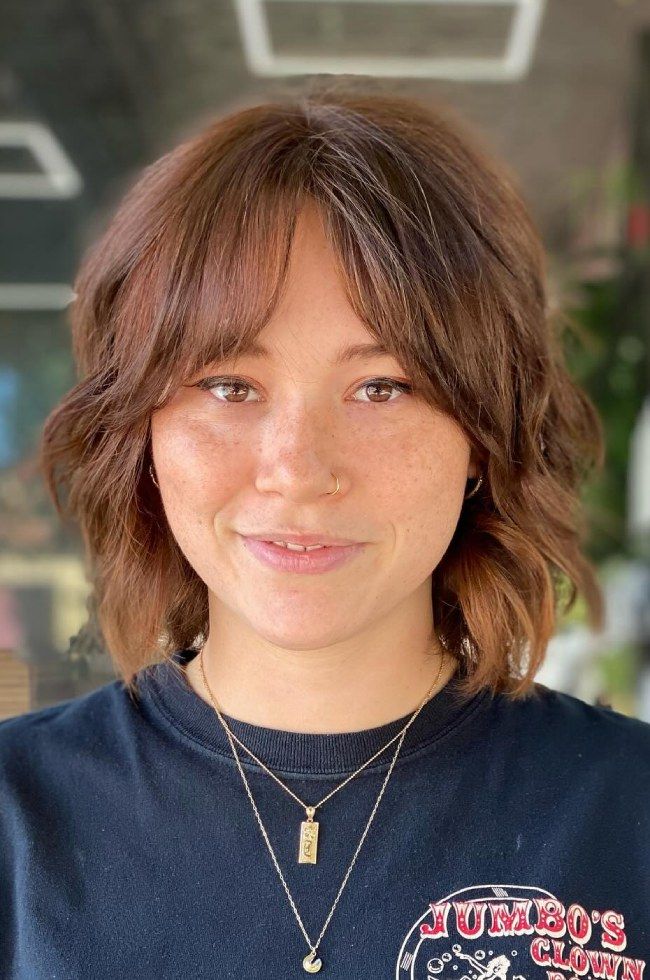 Shaggy Bob With Warm Medium Brown Shaggy Bob With Warm Medium Brown — Bob 2027 with Curtain Bangs