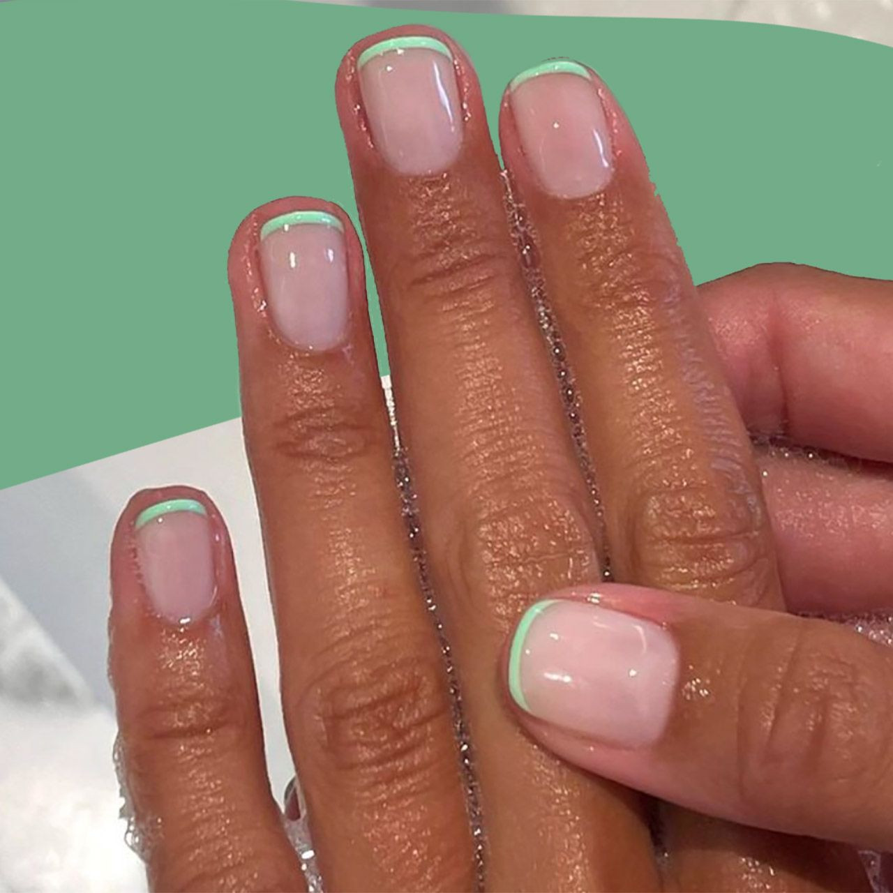 Short Square with Mint Green French Tips Short Square with Mint Green French Tips — Short Micro French Tip Nails 2027