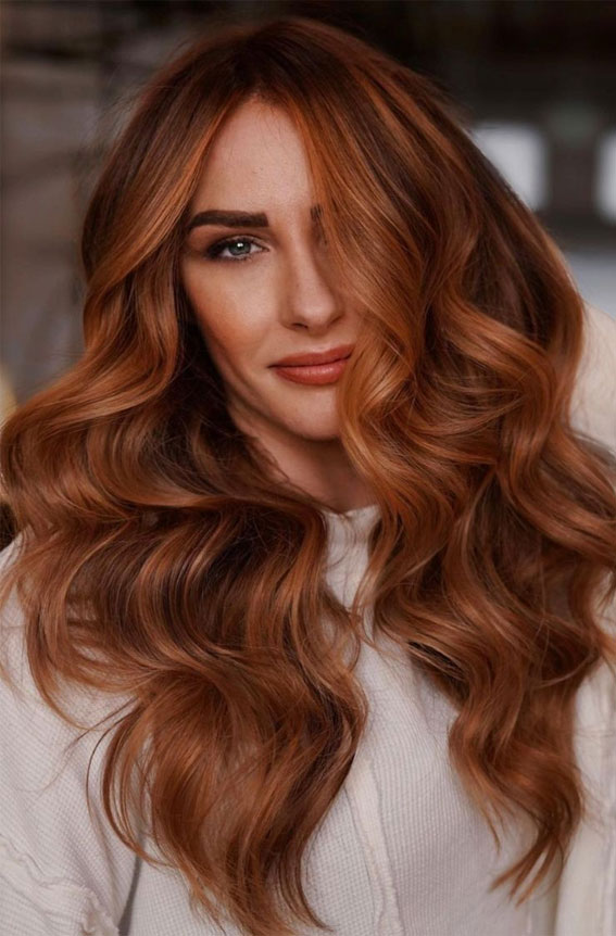 Warm Copper With Golden Blonde Balayage — Hair Color 2027 for Hazel Eyes