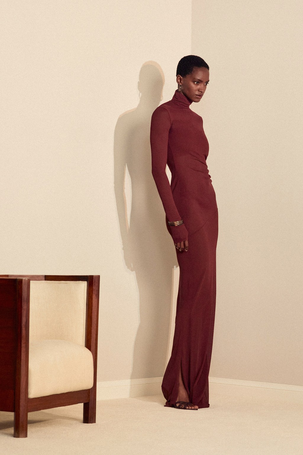 Elegant Burgundy Sheer Turtleneck Maxi Dress for Formal Occasions — Burgundy Outfits 2027