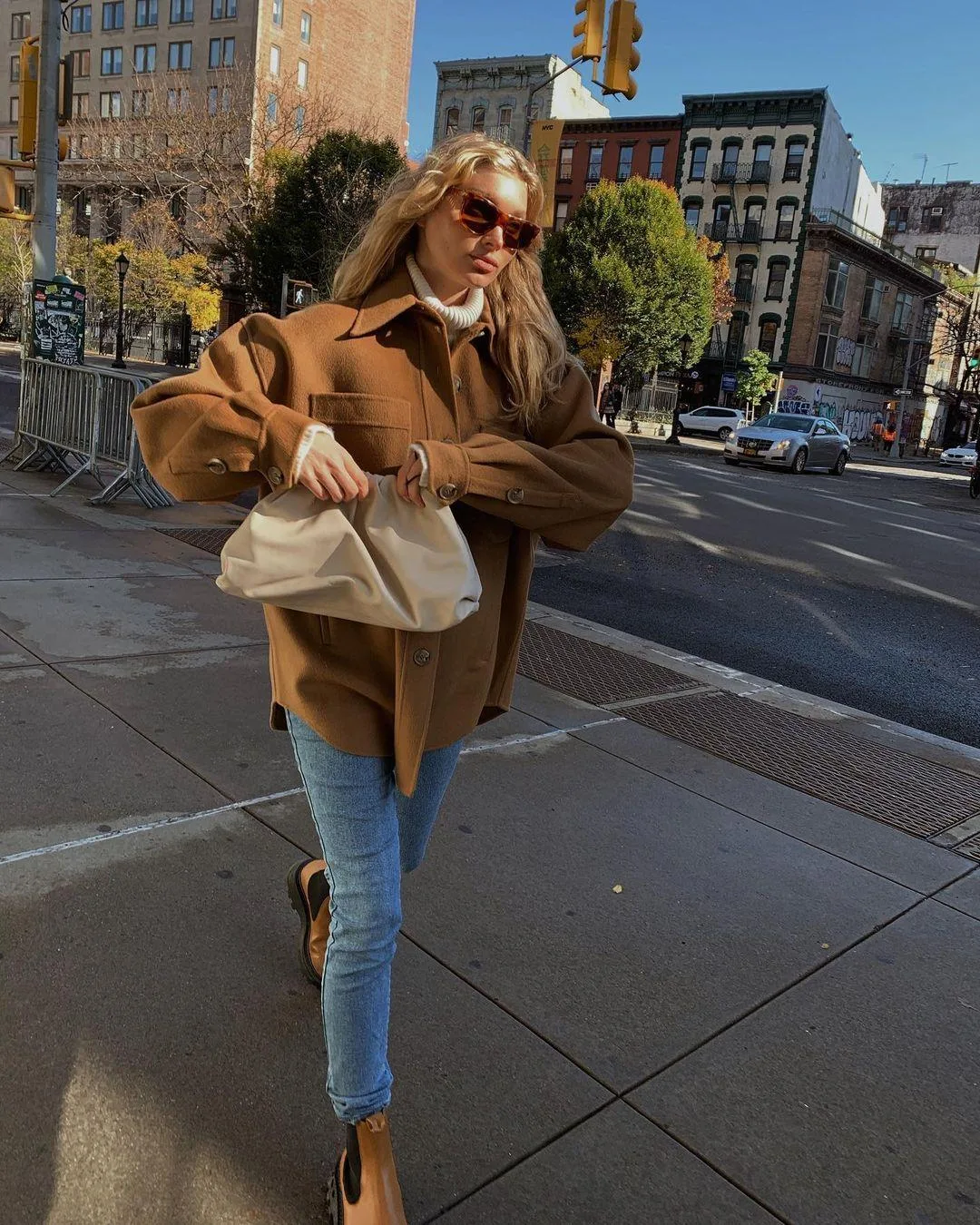 Oversized Brown Shacket with Turtleneck and Skinny Jeans — Shacket Outfits 2027