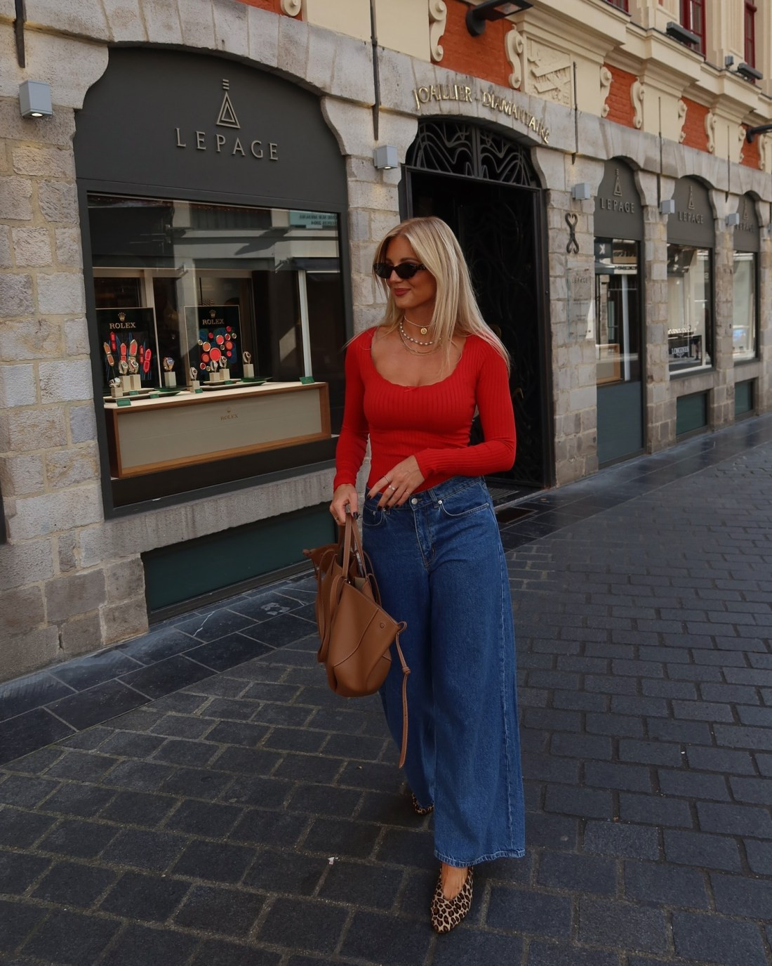 Ribbed Red Top with Wide-Leg Jeans and Leopard Flats Ribbed Red Top with Wide-Leg Jeans and Leopard Flats — Italian Restaurant Outfits 2027