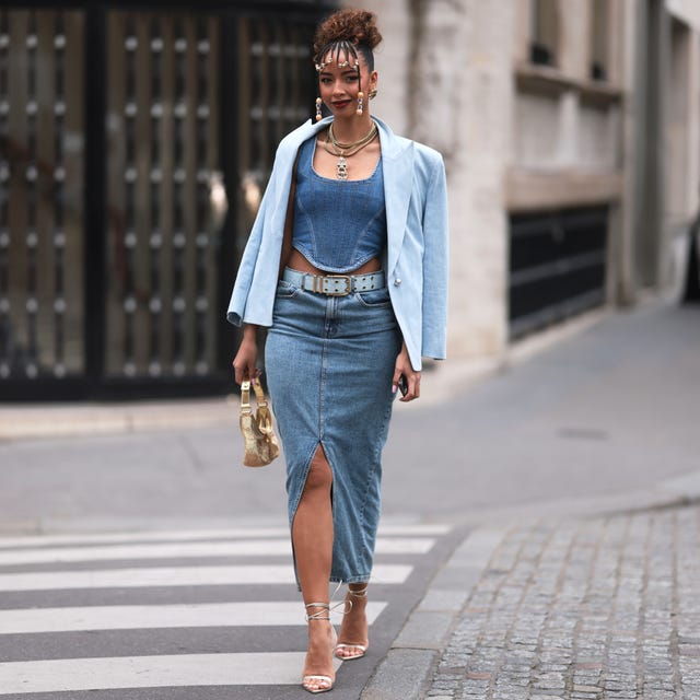 Coordinated Denim Midi Skirt and Corset Top — Midi Skirts 2027