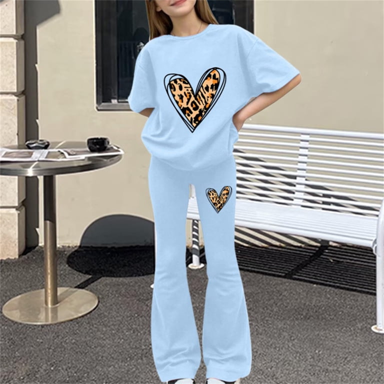 Matching Set: Leopard Heart Tee and Flared Pants Matching Set: Leopard Heart Tee and Flared Pants — Summer Outfits 2027 for Teens