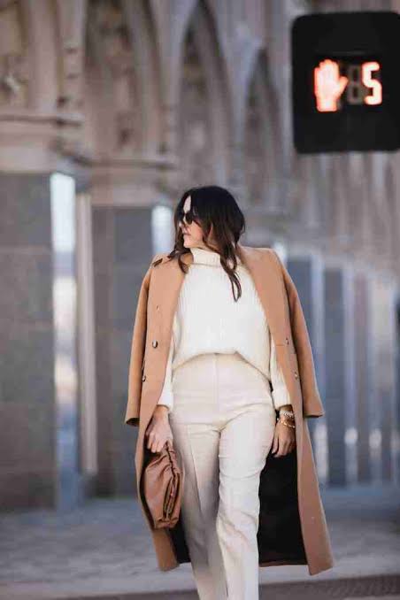 Elegant Monochrome: Long Camel Coat with White Separates — Camel Coat Outfits 2027