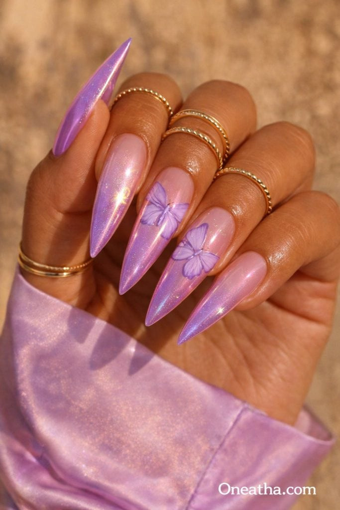 Lavender Shimmer with Delicate Butterflies — Butterfly Airbrush Nails 2027
