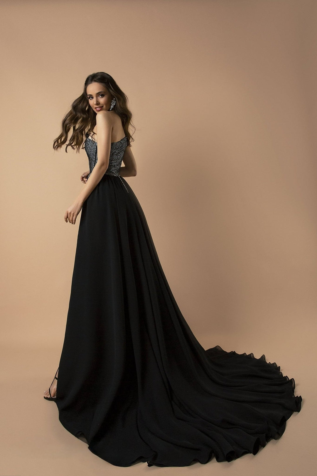 Sequined Gown with Sheer Train and Bodice Detail Sequined Gown with Sheer Train and Bodice Detail — Black Tie Dresses 2027