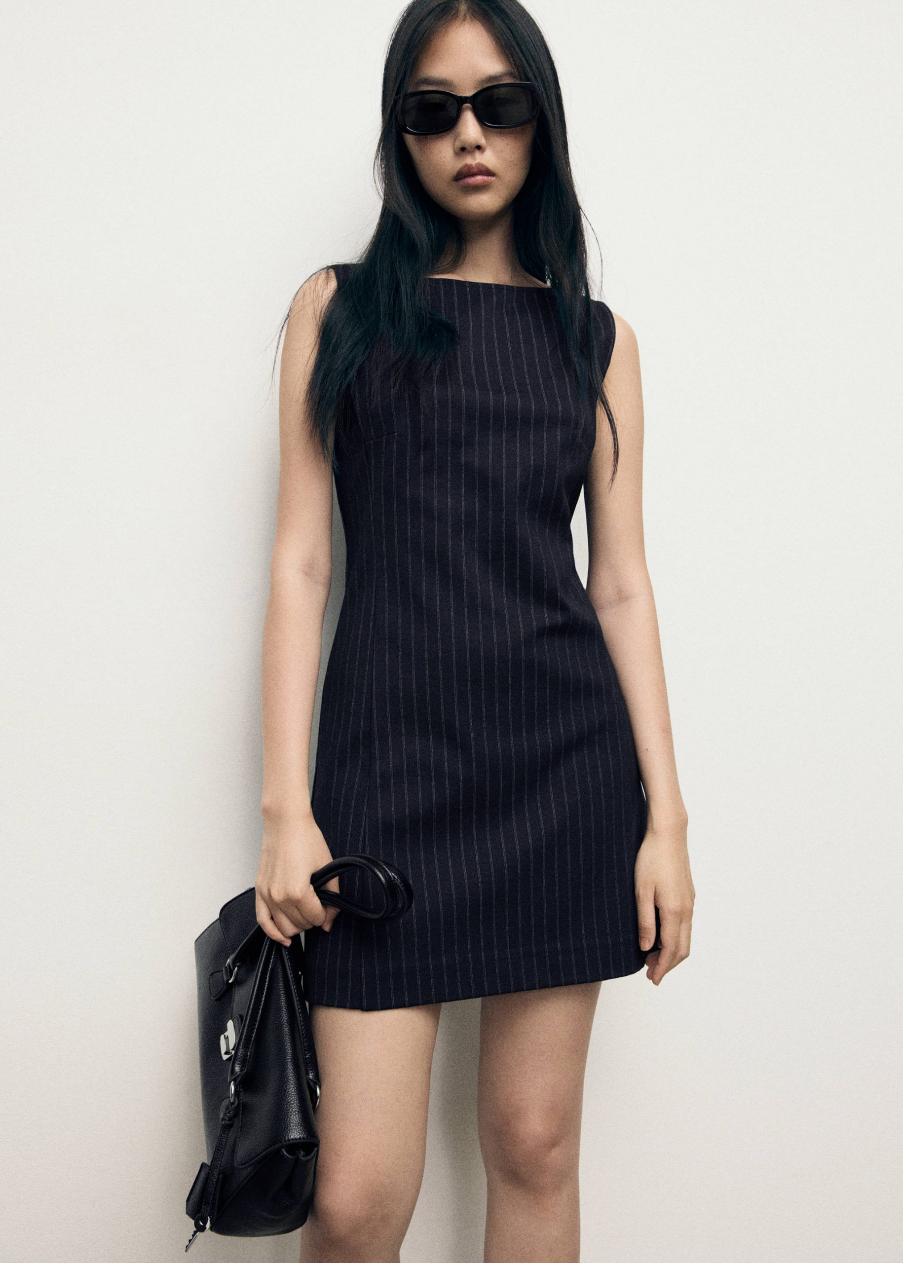 Dark Grey Pinstripe Sleeveless Shift Dress Dark Grey Pinstripe Sleeveless Shift Dress — Pinstripe Outfits 2027