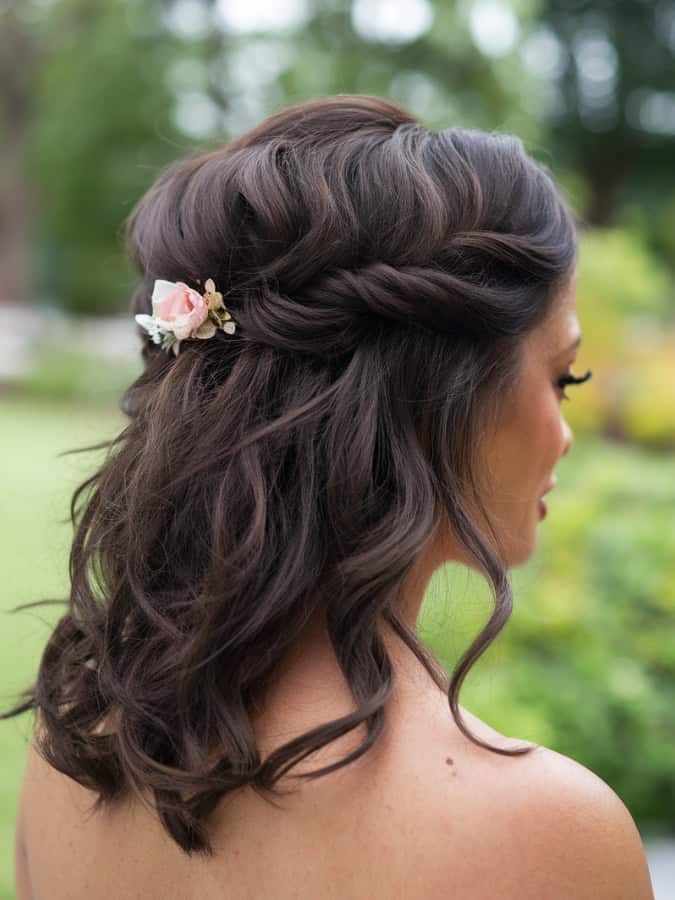 Shoulder Length Dark Brown Half-Up — Down Mother of the Bride Hairstyles 2027