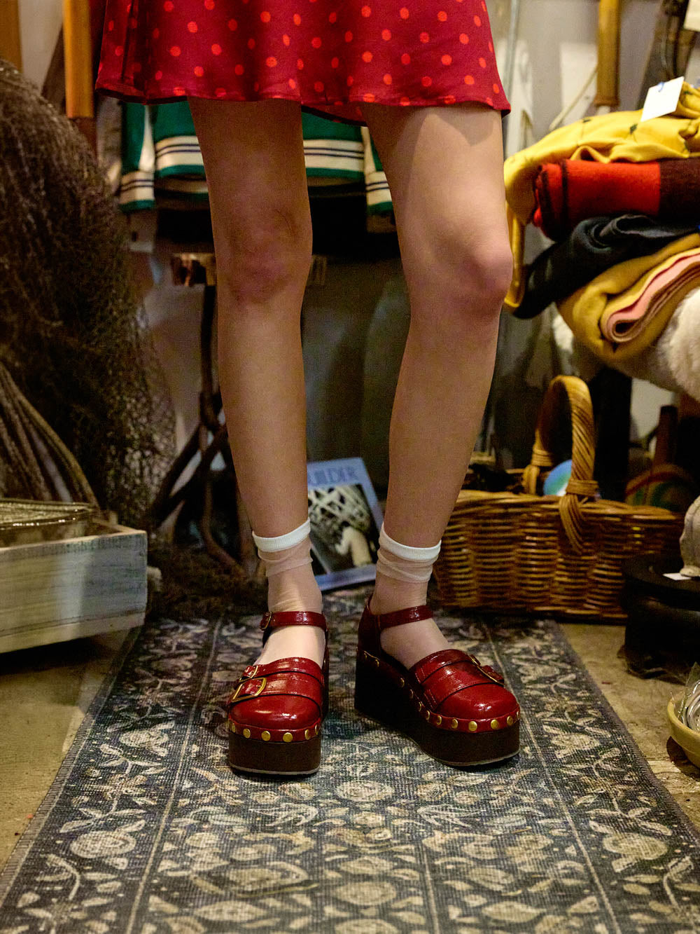 Vintage Charm: Red Clogs with Polka Dots Vintage Charm: Red Clogs with Polka Dots — Platform Heels Outfits 2027