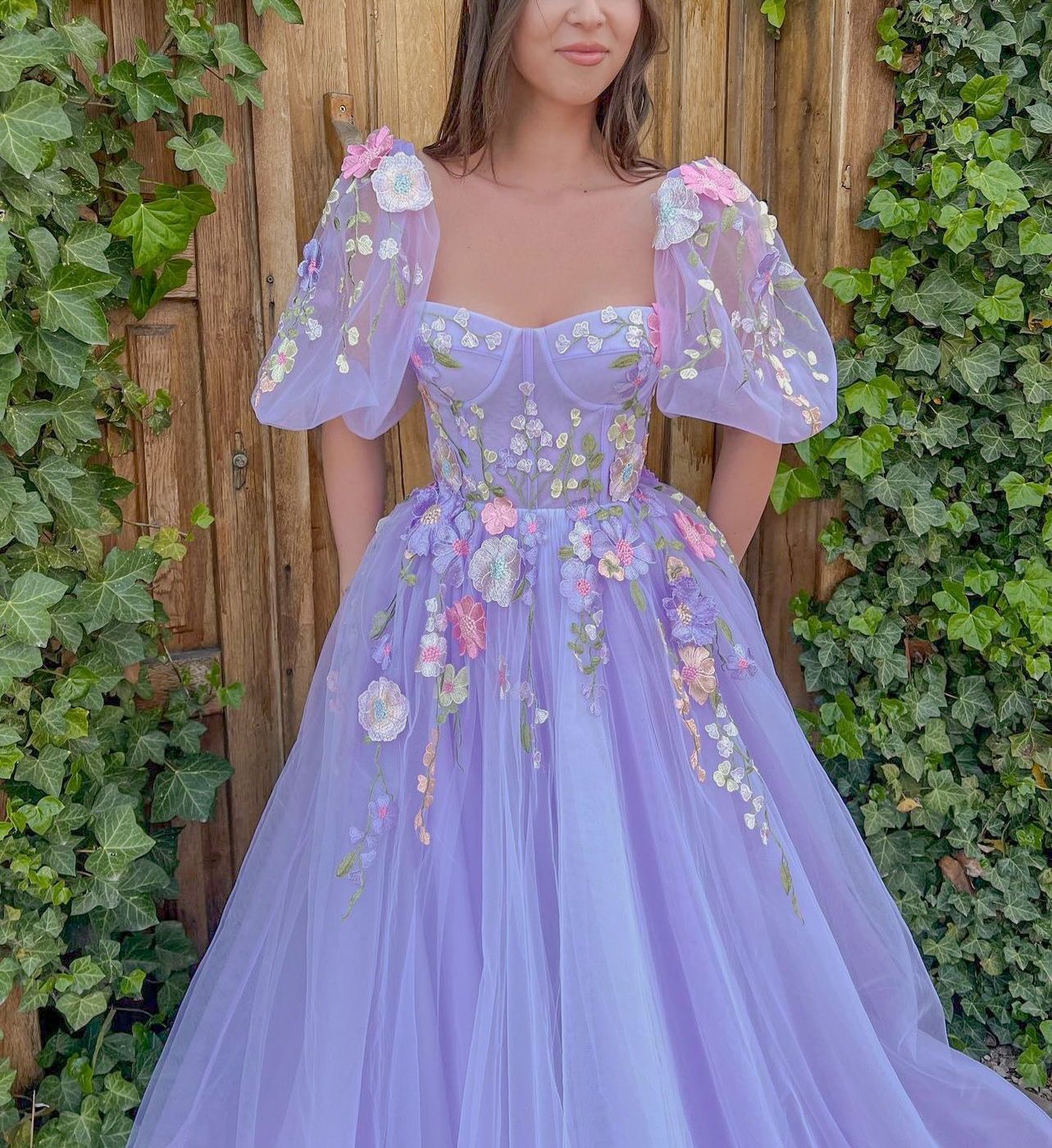 Ethereal Lavender Tulle Gown with Puff Sleeves and Embroidery Ethereal Lavender Tulle Gown with Puff Sleeves and Embroidery — Lavender Outfits 2027