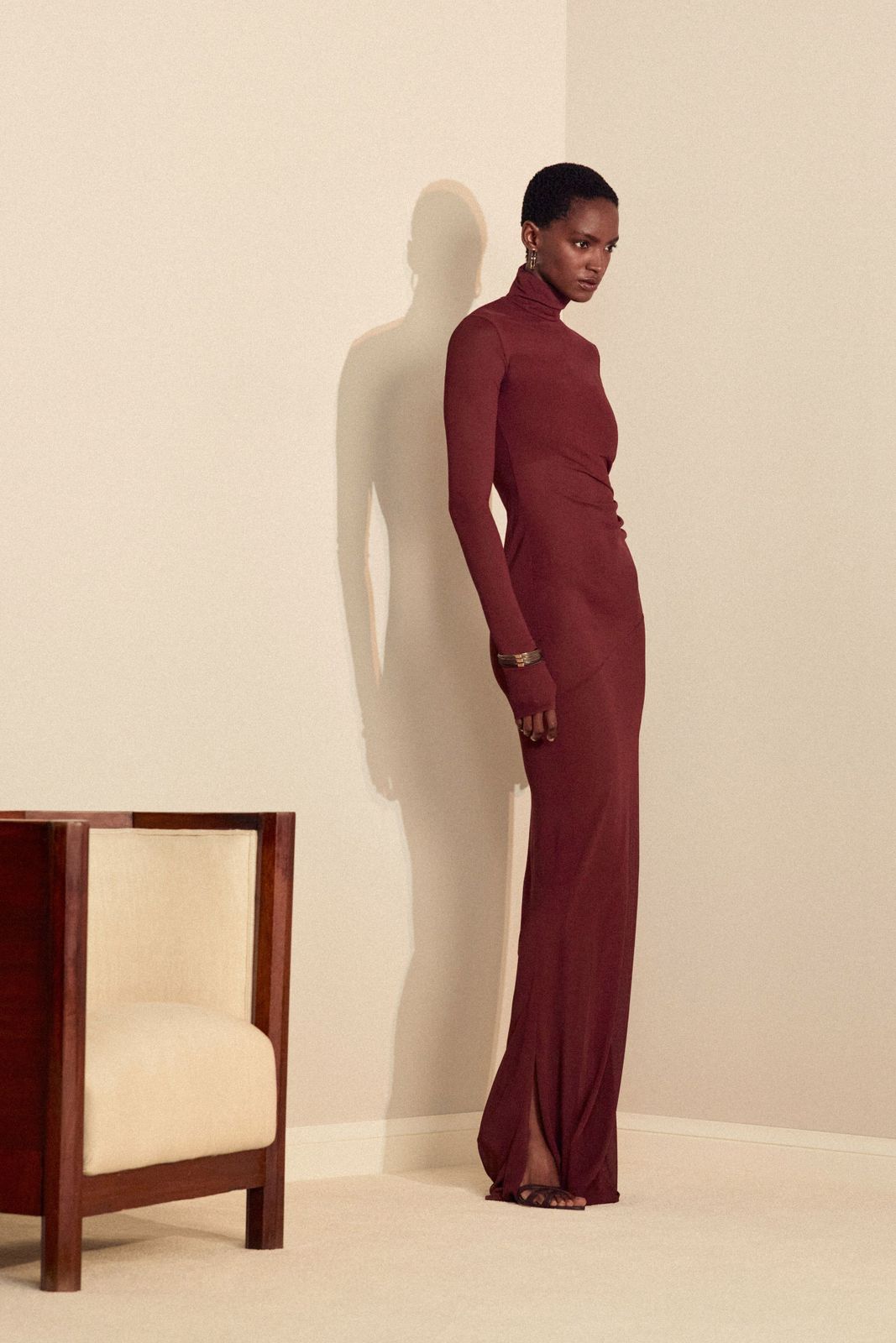 Deep Red Sheer Turtleneck Column Dress — Turtleneck Outfits 2027