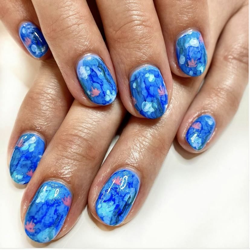 Watercolor Art On All Nails Visual Idea — Blue Watercolor Nails 2027