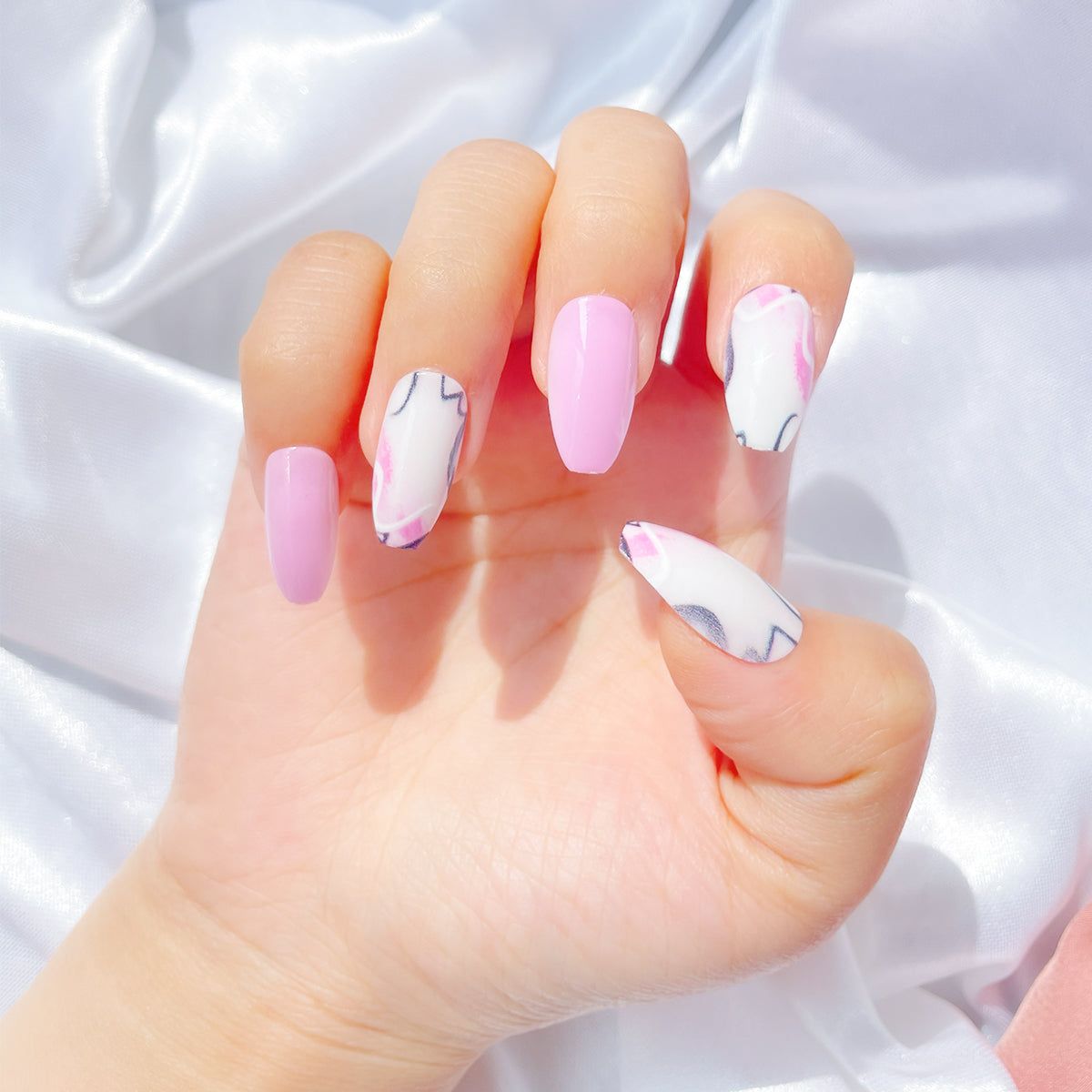 Pastel Jelly Geometric Line Coffin Nails Pastel Jelly Geometric Line Coffin Nails — Summer Coffin Nails 2027