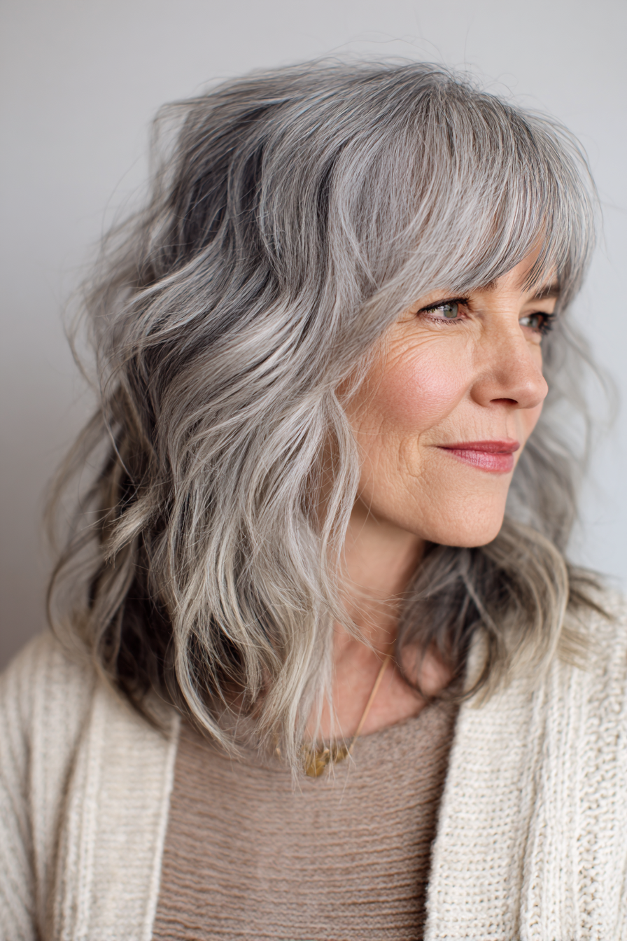 Silver Lob With Curtain Bangs Silver Lob With Curtain Bangs — Bangs 2027 for Women Over 50