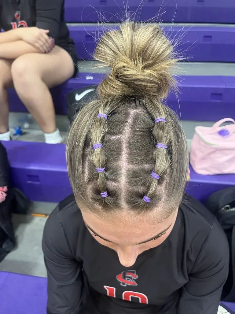 Grid Pattern Braids Into a High Ponytail Bun — Basketball Hairstyles Girls 2027