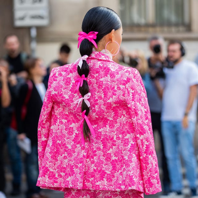 High Braided Ponytail With Pink Ribbons High Braided Ponytail With Pink Ribbons — Coquette Ponytail Hairstyles 2027