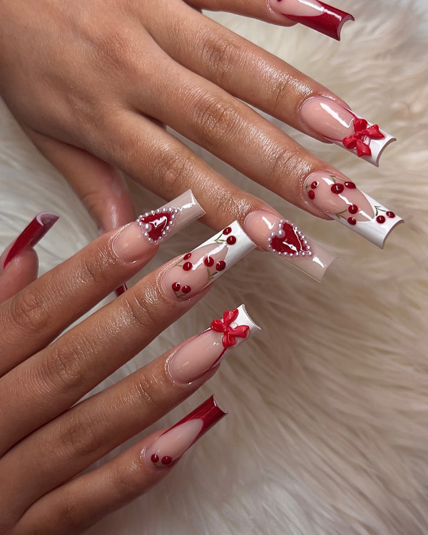 Pearl Outlined Heart French Tip Coffin Nails Pearl Outlined Heart French Tip Coffin Nails — Valentines Coffin Nails 2027
