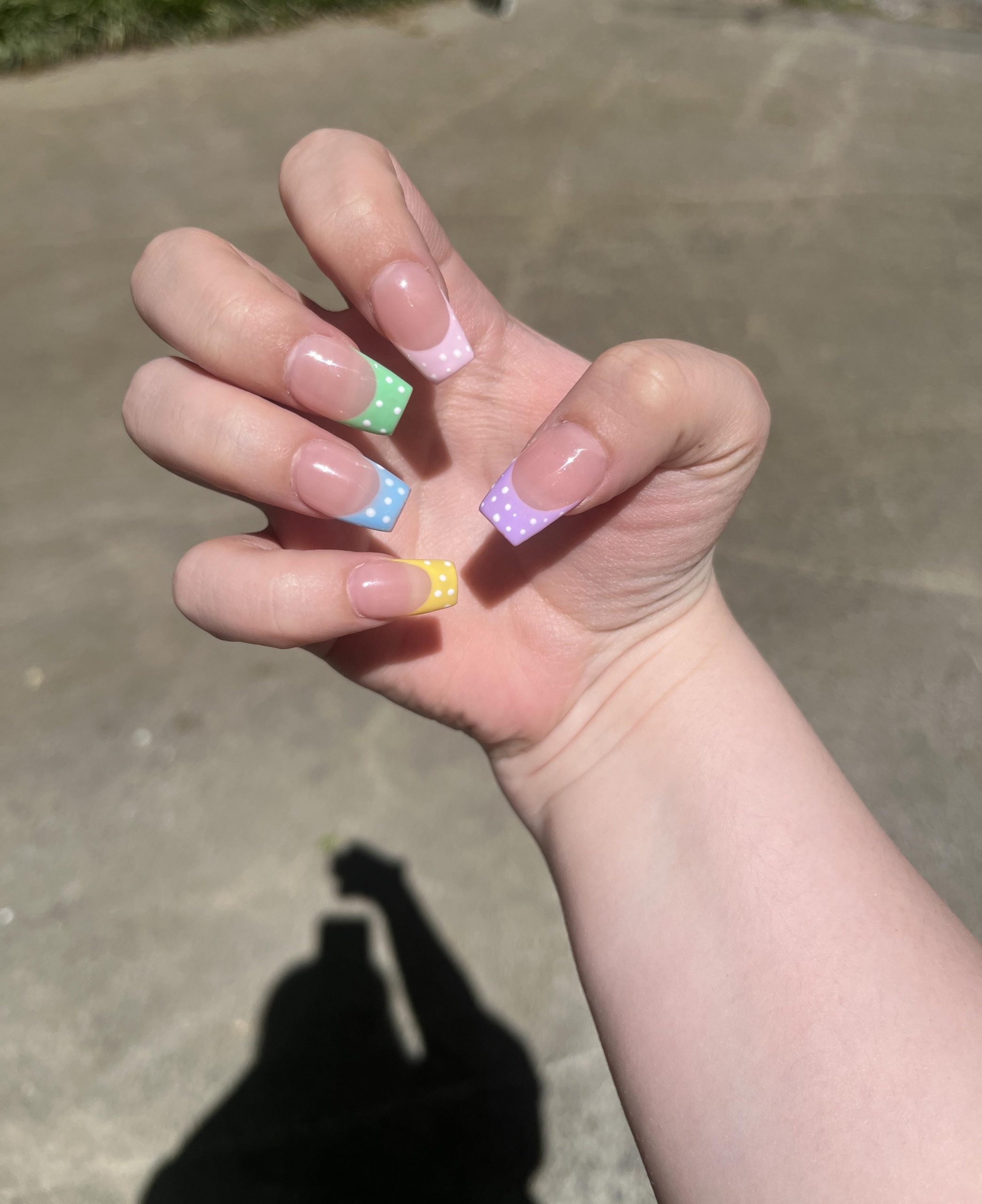 Polka Dot Pastel French Tips — The Lighting Is Natural Daylight Polka Dot Pastel French Tips — The Lighting Is Natural Daylight — Easter French Tip Nails 2027