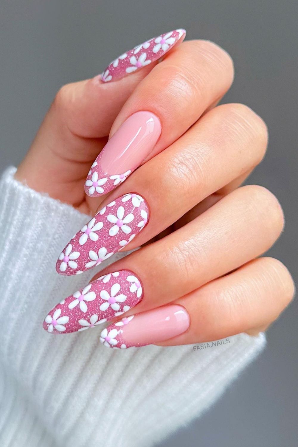 Glossy With Glitter Visual Idea Glossy With Glitter Visual Idea — Long Floral Nails 2027