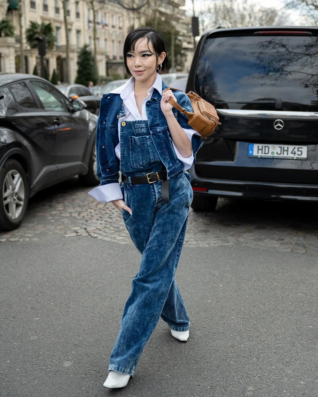 Acid Wash Denim Overalls with a Matching Jacket and White Boots Acid Wash Denim Overalls with a Matching Jacket and White Boots — Overalls 2027