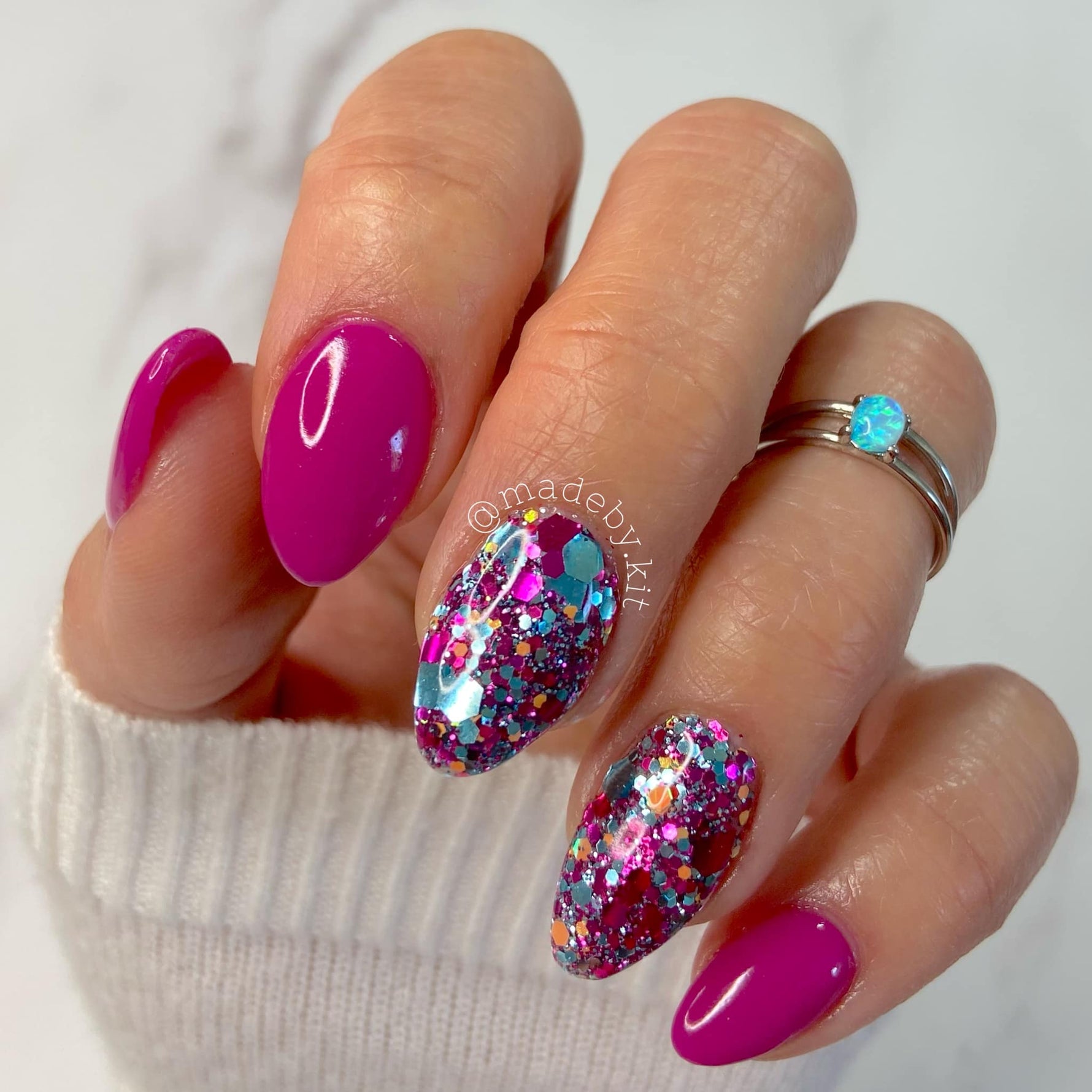 Glossy With Dense Glitter Hot Pink With Chunky Glitter — Summer Dip Nails 2027