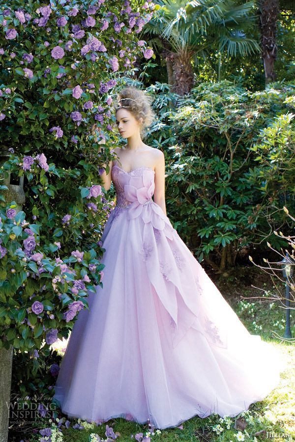 Lavender Strapless Ballgown with 3D Floral Appliques — Colored Wedding Dresses 2027