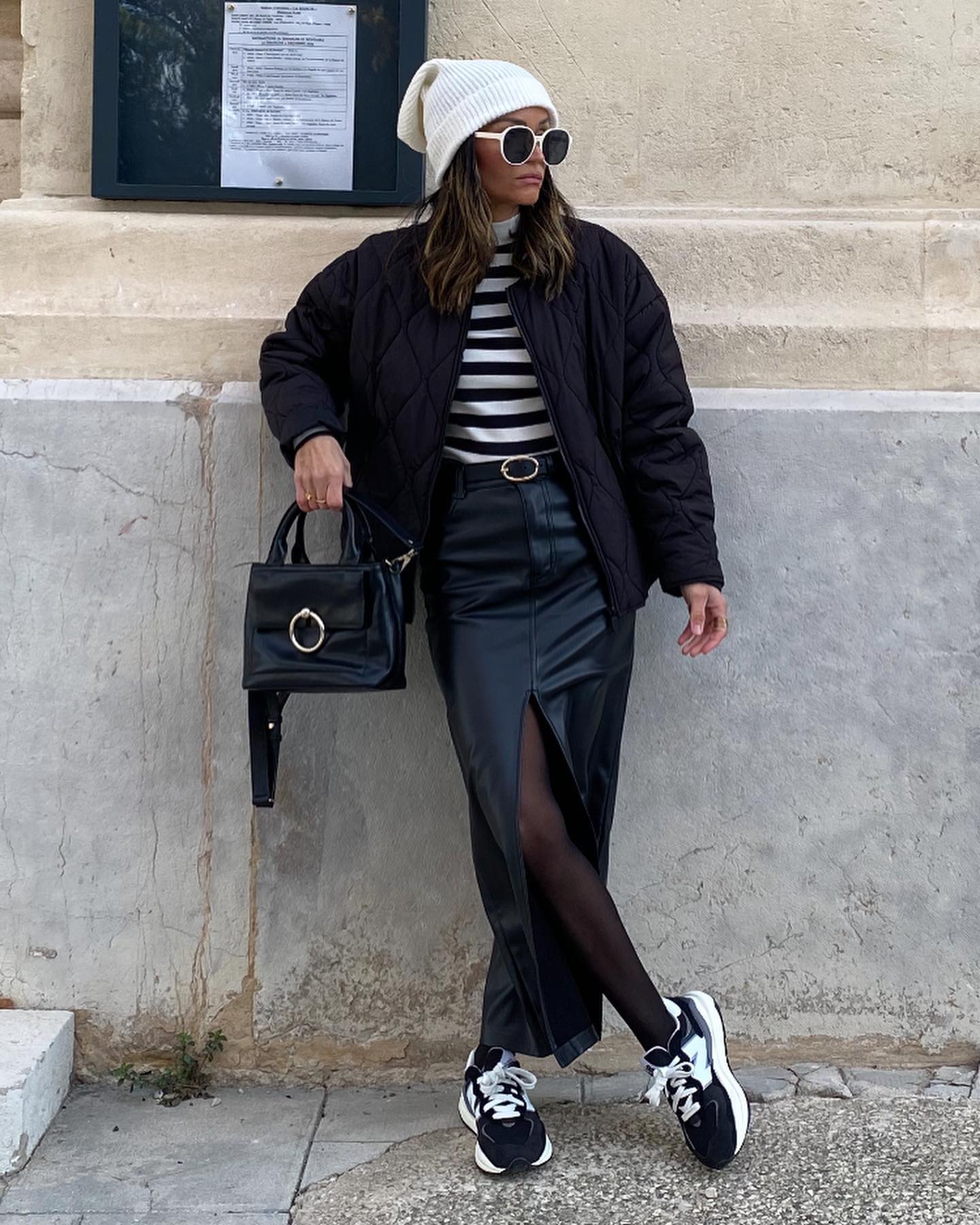 Black Bomber Jacket with Faux Leather Maxi Skirt for Edgy Winter Style — Dressy Winter Outfits 2027