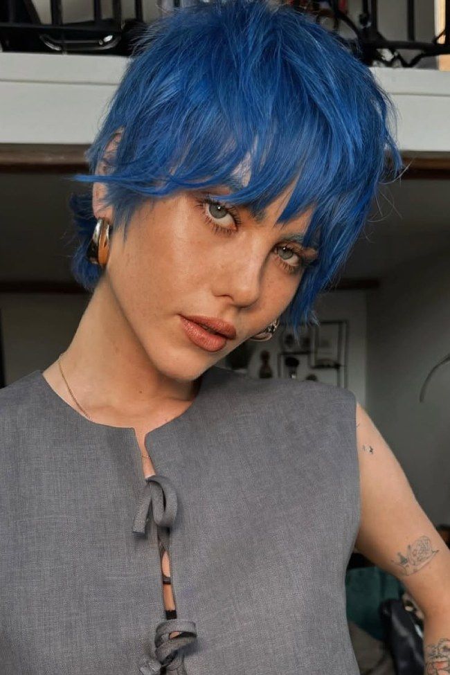 37 Modern Pixie Haircuts That Redefine Short Hair : Electric Blue Choppy Pixie