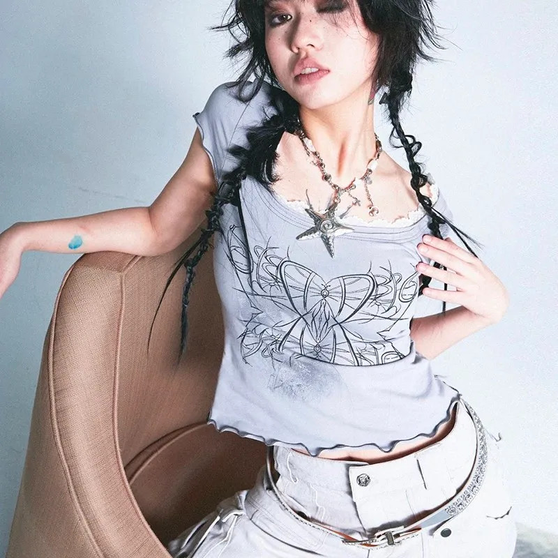 Celestial Grunge: Lettuce Hem Tee, Low-Rise Pants, and Star Charms Celestial Grunge: Lettuce Hem Tee, Low-Rise Pants, and Star Charms — Fairy Grunge Outfits 2027