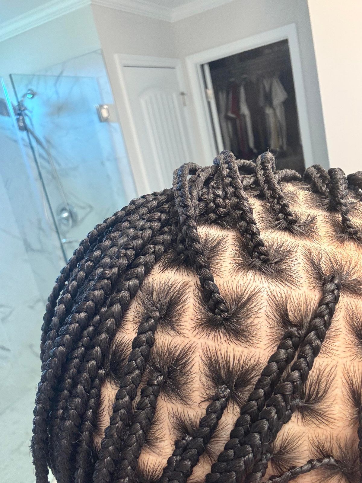 Shoulder-Length Small Black Braids With Square Parting Shoulder-Length Small Black Braids With Square Parting — Boho Knotless Braids 2027