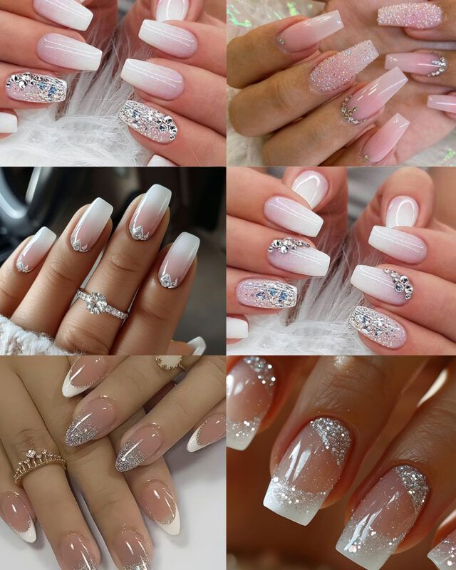 White Glitter Ombre Medium Square Nails White Glitter Ombre Medium Square Nails — Long Wedding Nails 2027