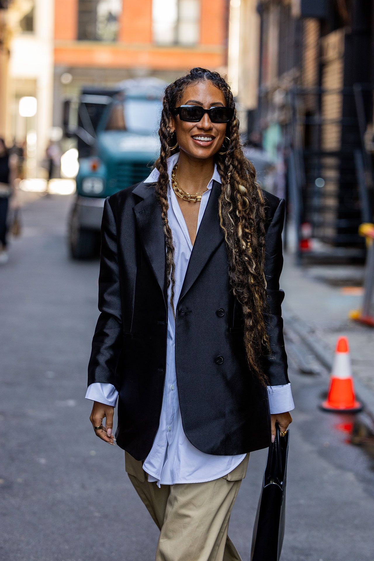 Oversized Shirt Under a Black Satin Blazer — Oversized Shirt Outfits 2027
