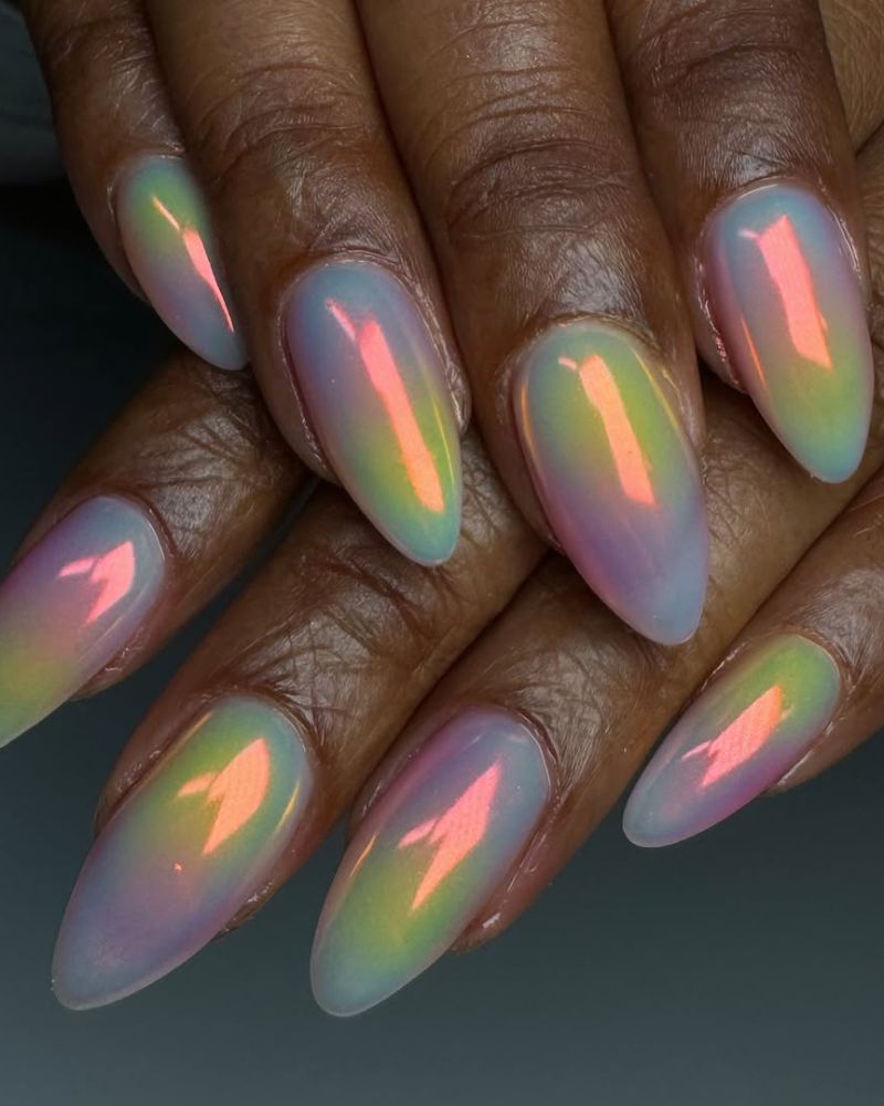 Mesmerizing Iridescent Chrome Rainbow Stillettos Mesmerizing Iridescent Chrome Rainbow Stillettos — Rainbow Nails 2027