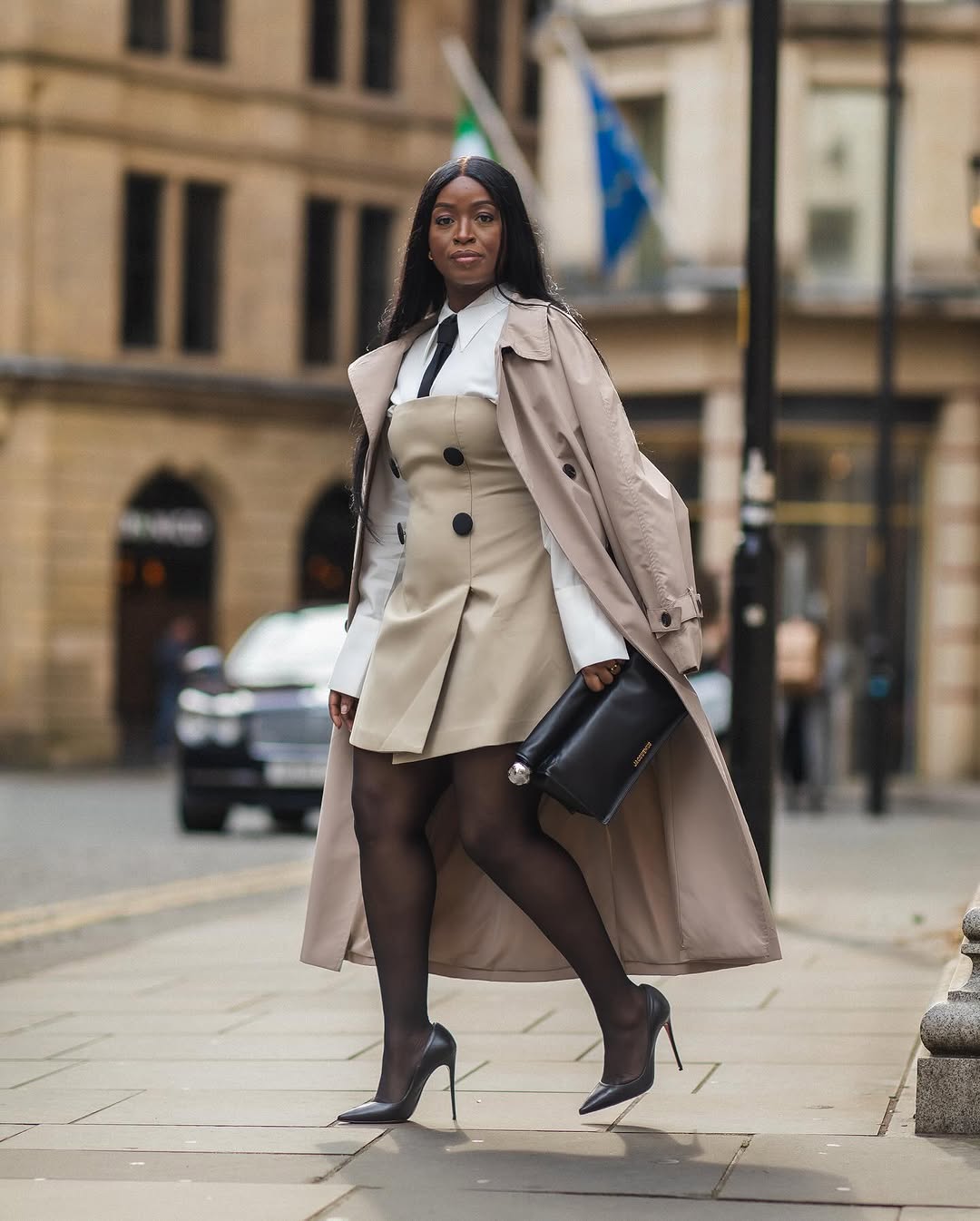 Layered Dress and Shirt Under an Oversized Trench Coat — Office Outfits for Women 2027