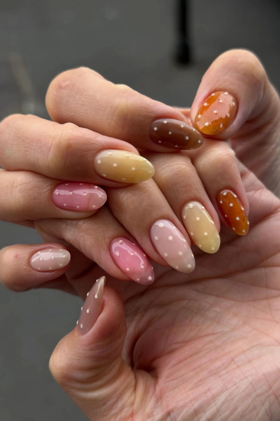 Medium Oval Pastel Mix with White Dots Medium Oval Pastel Mix with White Dots — Polka Dot Nails 2027