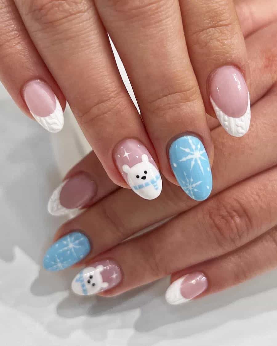 Short Oval Polar Bear and Snowflakes Short Oval Polar Bear and Snowflakes — Blue Christmas Nails 2026