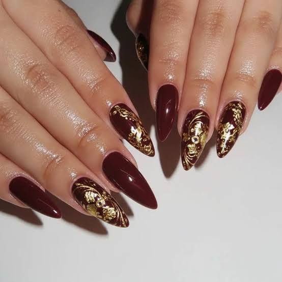 Gold Foil Accents Visual Idea — Garnet Nails 2027