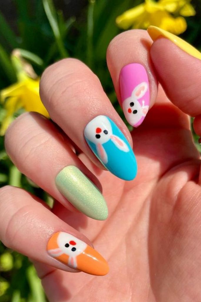 Bunny Face Bright Color Nails Bunny Face Bright Color Nails — Easter French Tip Nails 2027