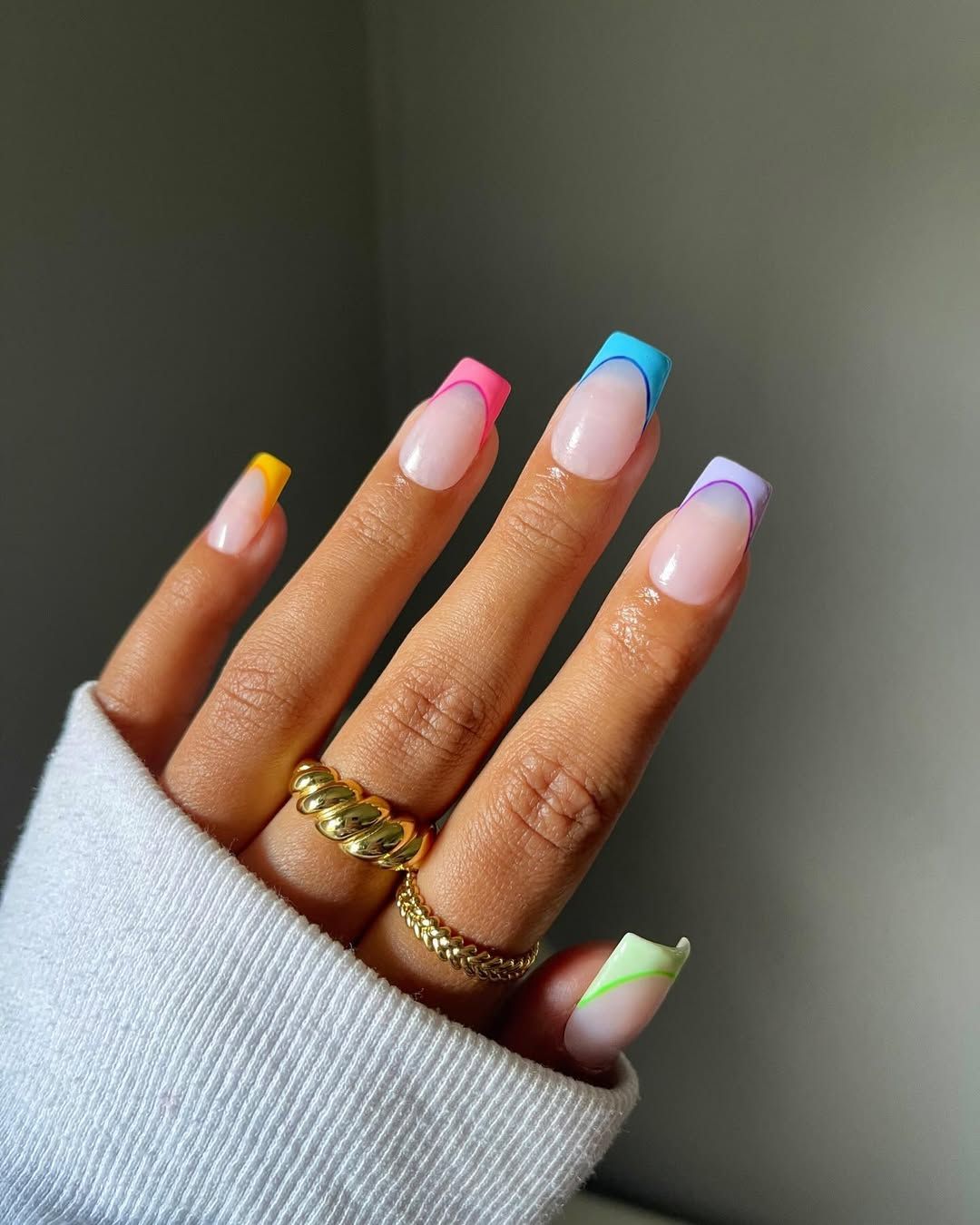 Long Square Neon French Tips Long Square Neon French Tips — French Tip Nails 2027 for Wide Nail Beds