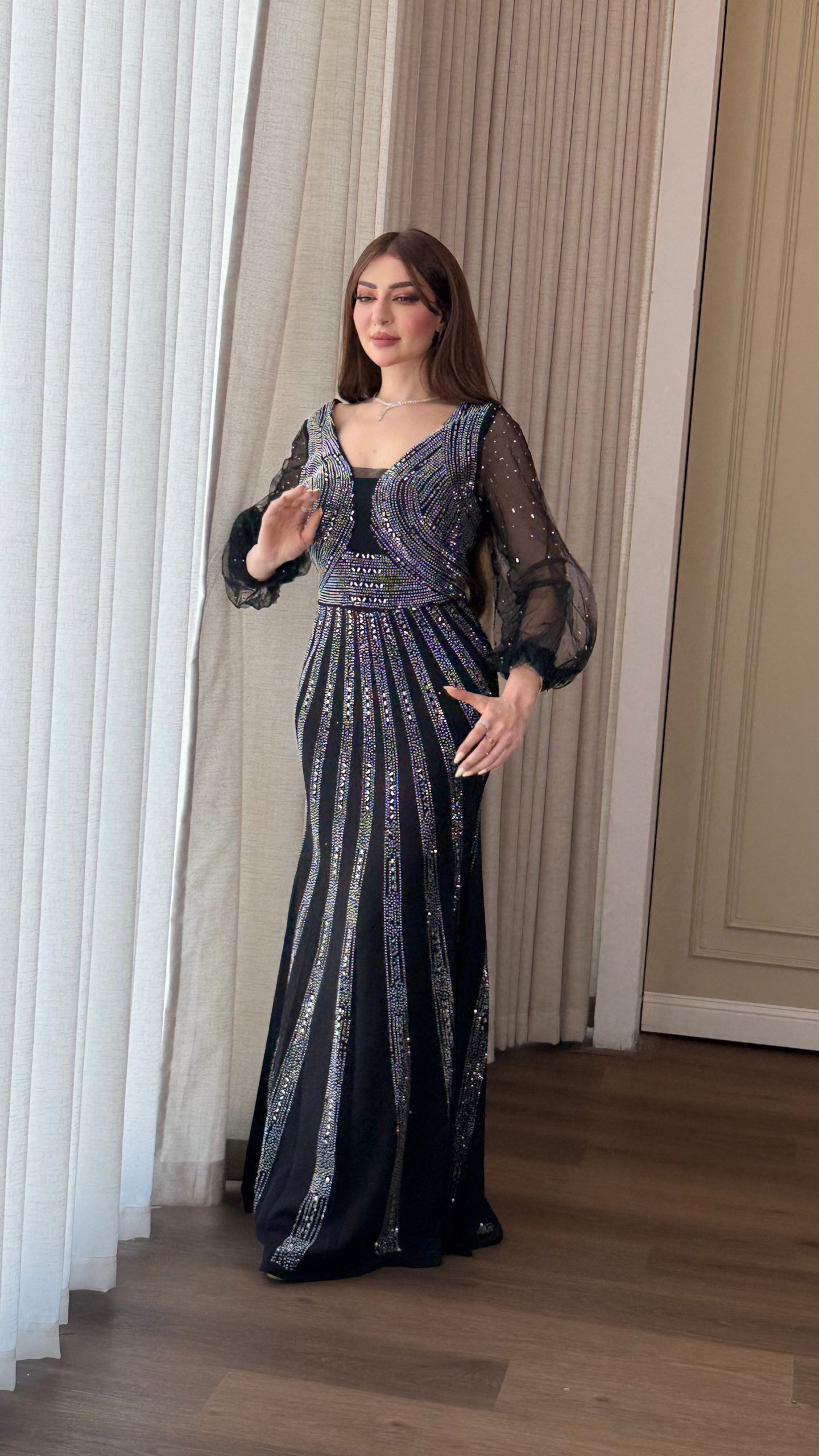 Embellished Column Gown with Balloon Sleeves Embellished Column Gown with Balloon Sleeves — Black Tie Dresses 2027