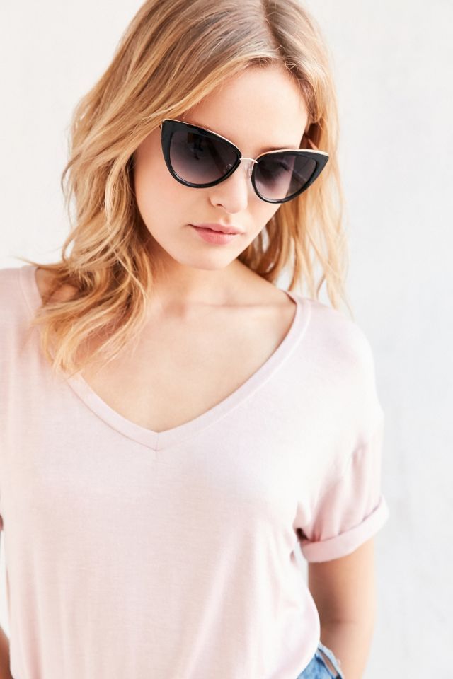 Soft Pink T-Shirt with Black and Gold Cat Eye Sunglasses — Cat Eye Sunglasses Outfits 2027