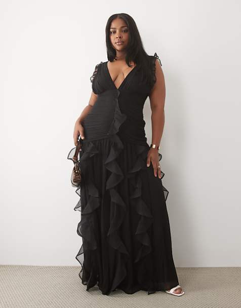 Black Chiffon Maxi Dress with Tiered Ruffles for Formal Events — Curvy Dresses 2027