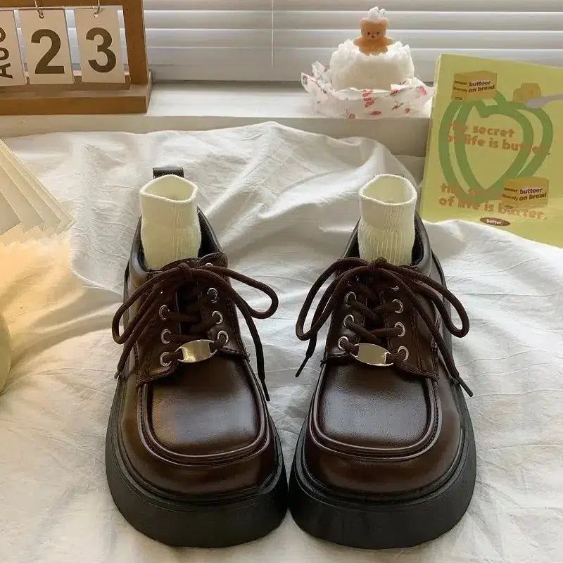 Chunky Brown Platform Lace-Up Shoes Chunky Brown Platform Lace-Up Shoes — Goth Lace Outfits 2027