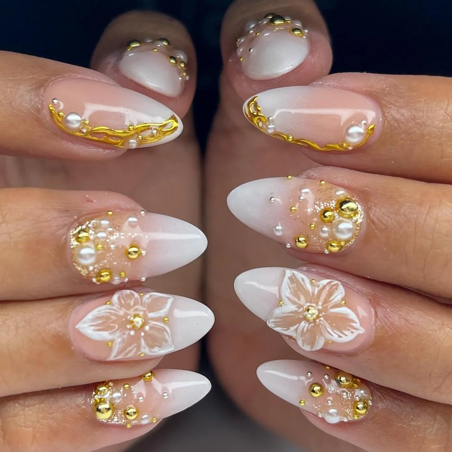 Nude French with 3D Floral Accents — Floral Wedding Nails 2027