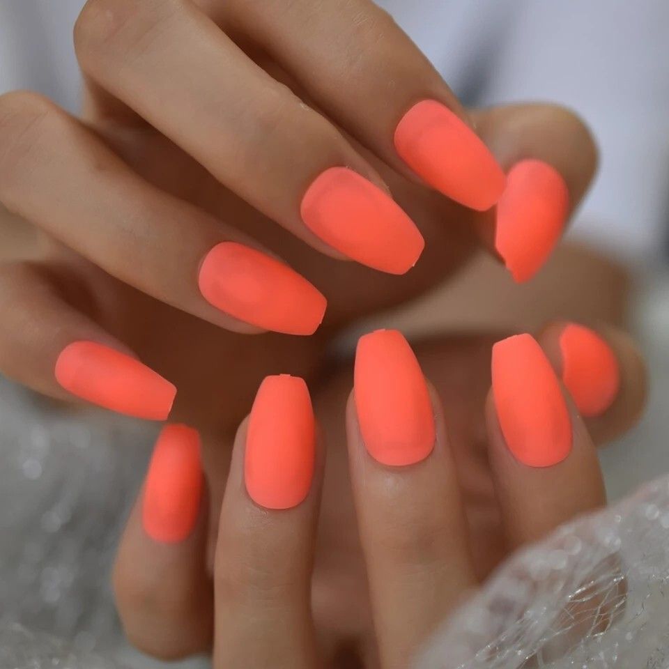 Opaque Matte Coral Orange Coffin Nails — Coral Coffin Nails 2027