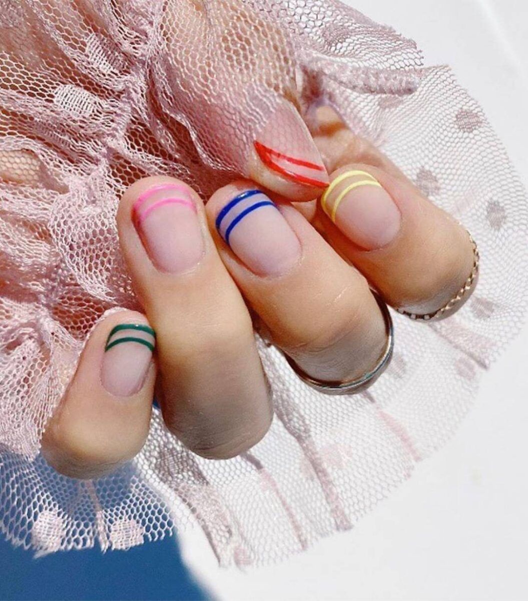 Thin Colored French Tips Visual Idea Thin Colored French Tips Visual Idea — Different Color Each Nail 2027